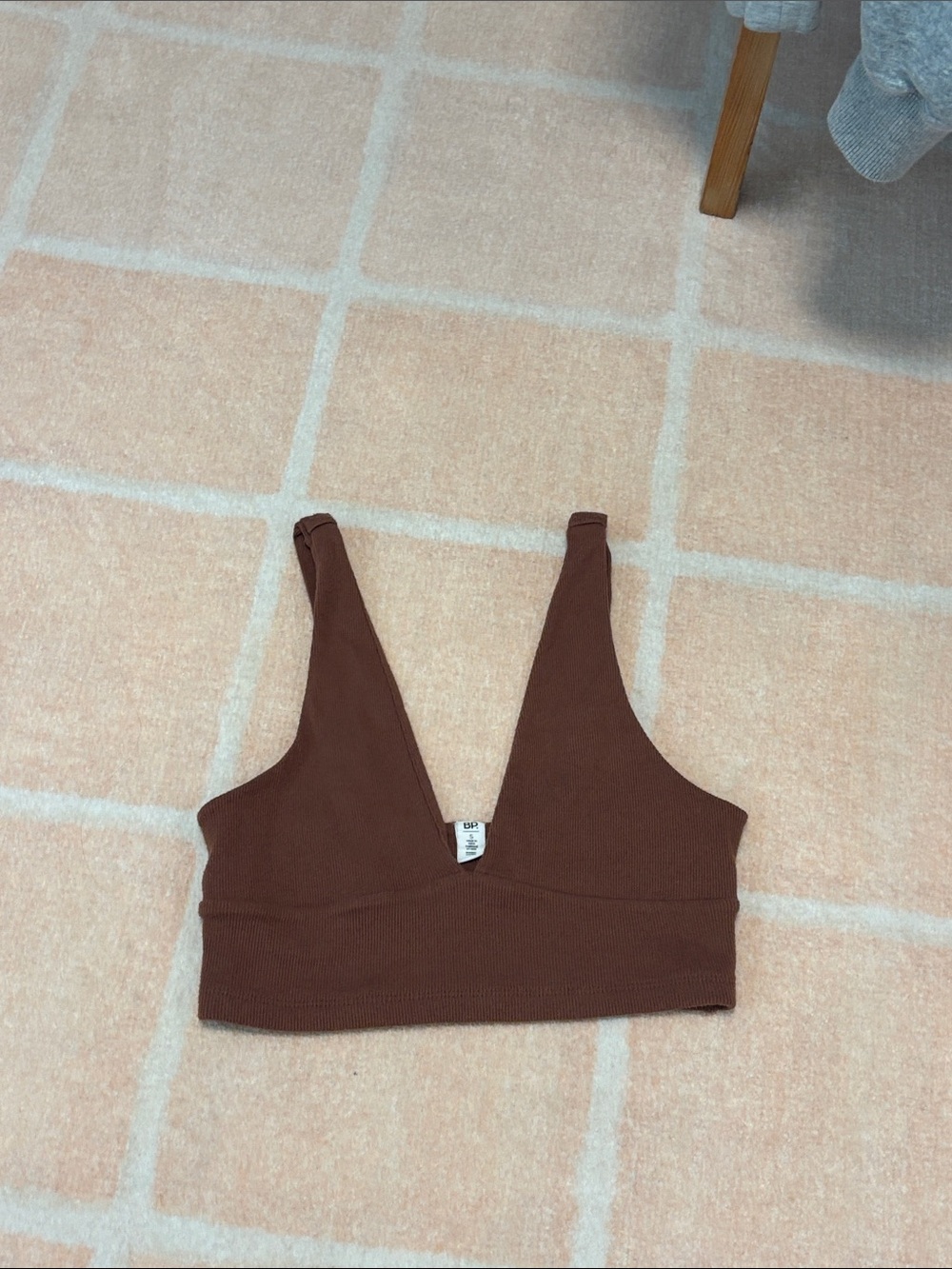 bp Brown Ribbed V-Neck Crop Tank